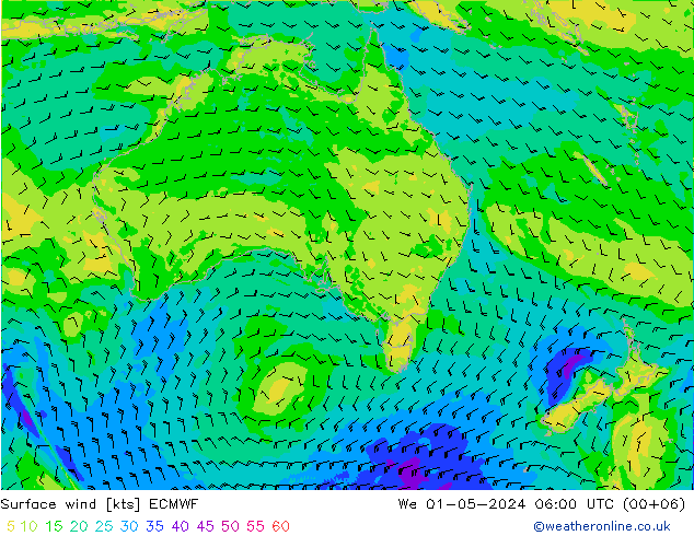 Surface wind ECMWF We 01.05.2024 06 UTC