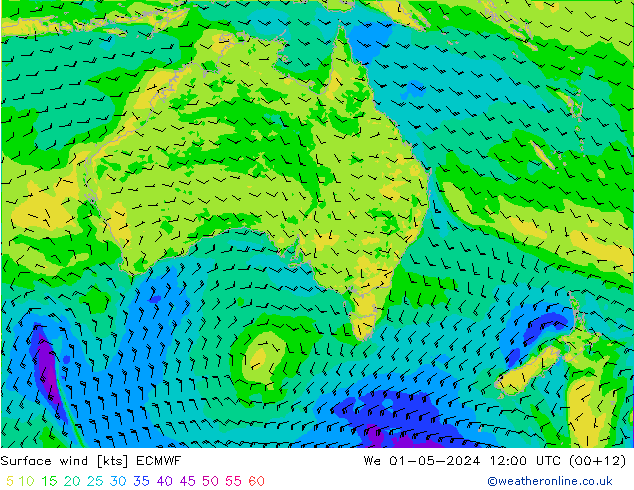 Viento 10 m ECMWF mié 01.05.2024 12 UTC