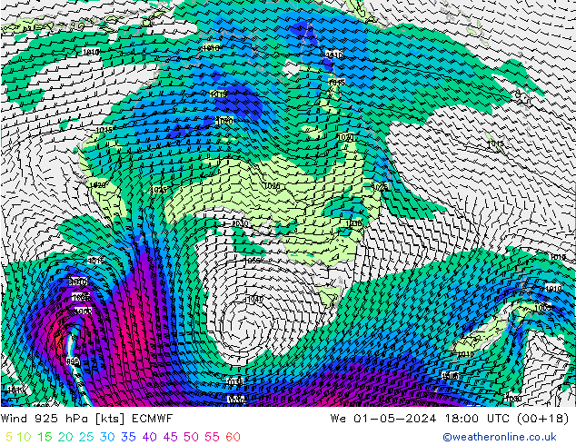 Wind 925 hPa ECMWF wo 01.05.2024 18 UTC