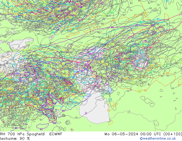 RH 700 hPa Spaghetti ECMWF Seg 06.05.2024 00 UTC