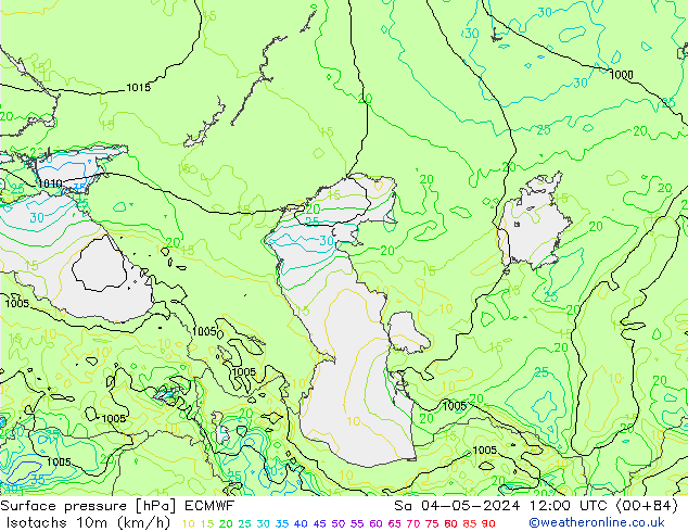 Isotachs (kph) ECMWF sam 04.05.2024 12 UTC