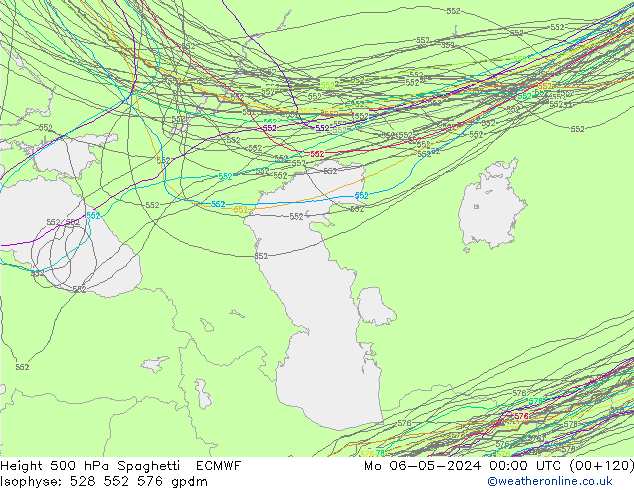 Height 500 hPa Spaghetti ECMWF Seg 06.05.2024 00 UTC