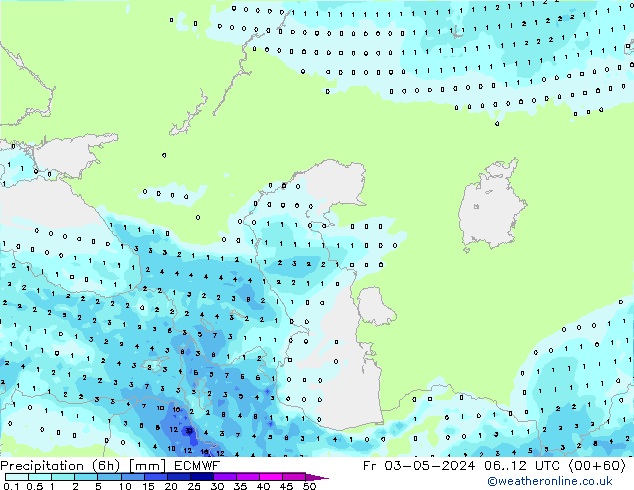 Precipitation (6h) ECMWF Fr 03.05.2024 12 UTC