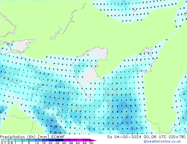 Precipitation (6h) ECMWF Sa 04.05.2024 06 UTC