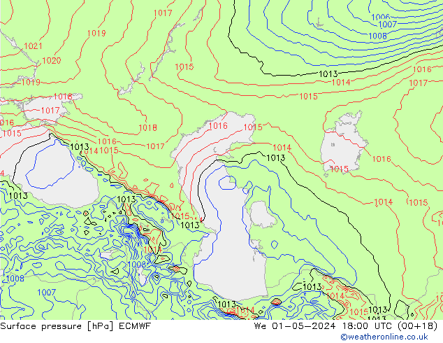 Luchtdruk (Grond) ECMWF wo 01.05.2024 18 UTC