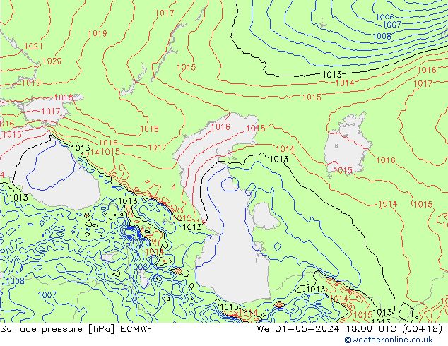 Surface pressure ECMWF We 01.05.2024 18 UTC