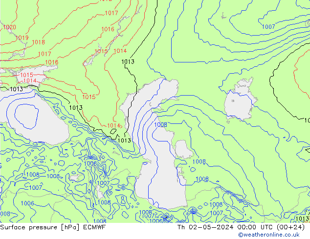 Presión superficial ECMWF jue 02.05.2024 00 UTC