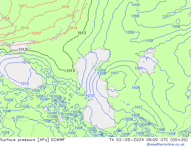 Luchtdruk (Grond) ECMWF do 02.05.2024 06 UTC