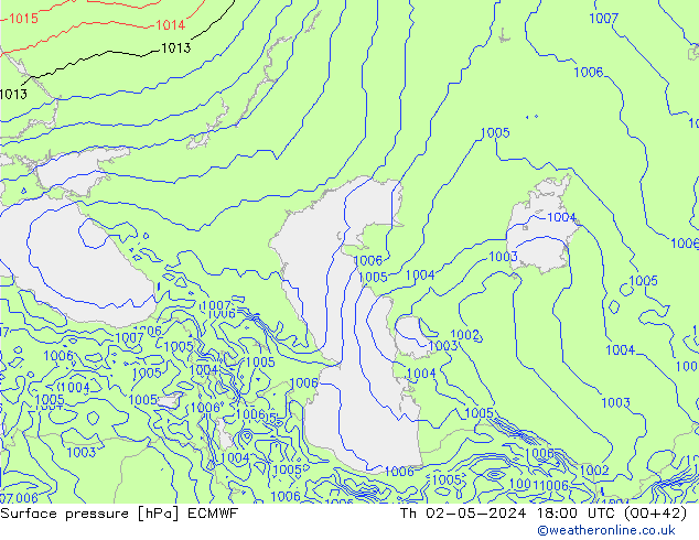 Presión superficial ECMWF jue 02.05.2024 18 UTC