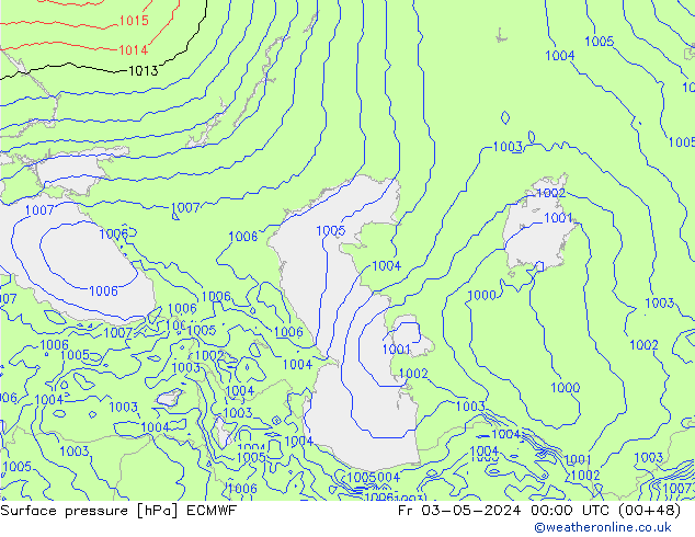 Luchtdruk (Grond) ECMWF vr 03.05.2024 00 UTC