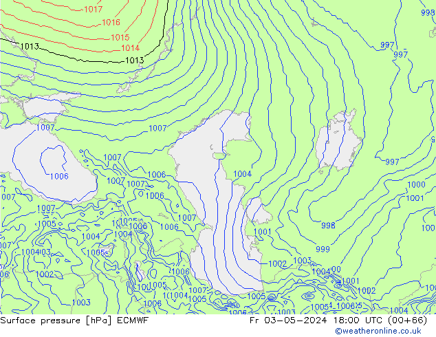 Atmosférický tlak ECMWF Pá 03.05.2024 18 UTC