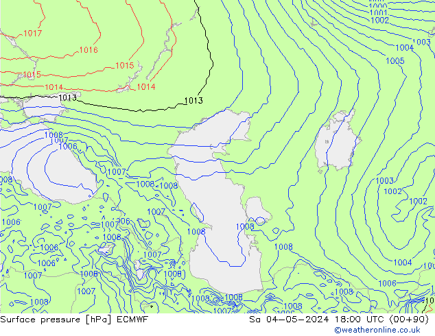 Atmosférický tlak ECMWF So 04.05.2024 18 UTC