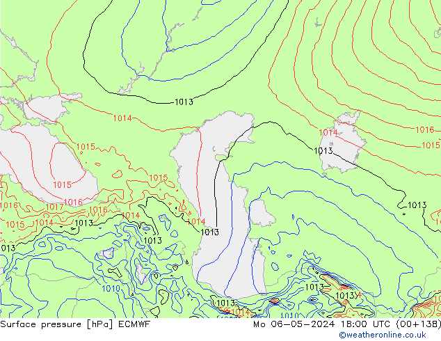 Surface pressure ECMWF Mo 06.05.2024 18 UTC