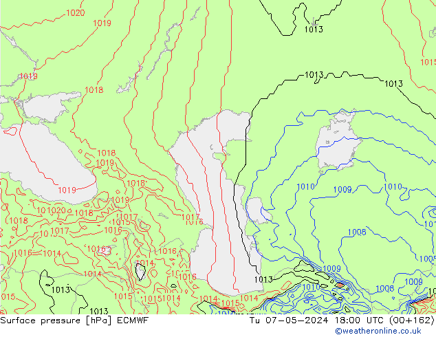 Atmosférický tlak ECMWF Út 07.05.2024 18 UTC