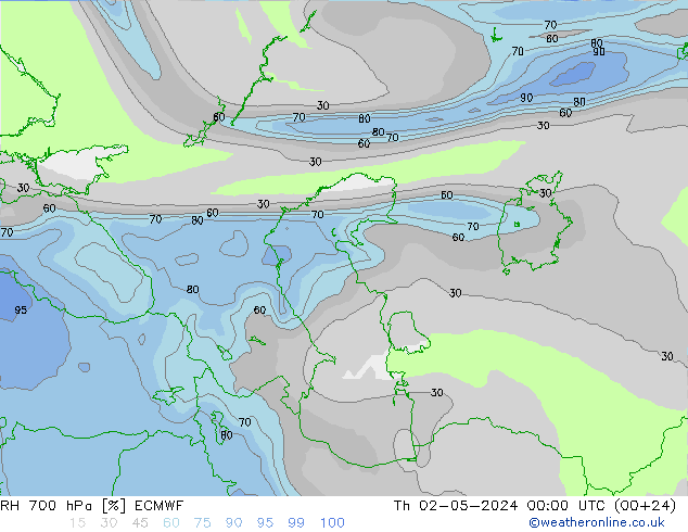 RH 700 hPa ECMWF  02.05.2024 00 UTC