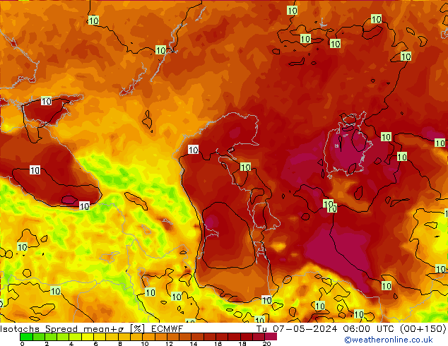 Isotachs Spread ECMWF Tu 07.05.2024 06 UTC