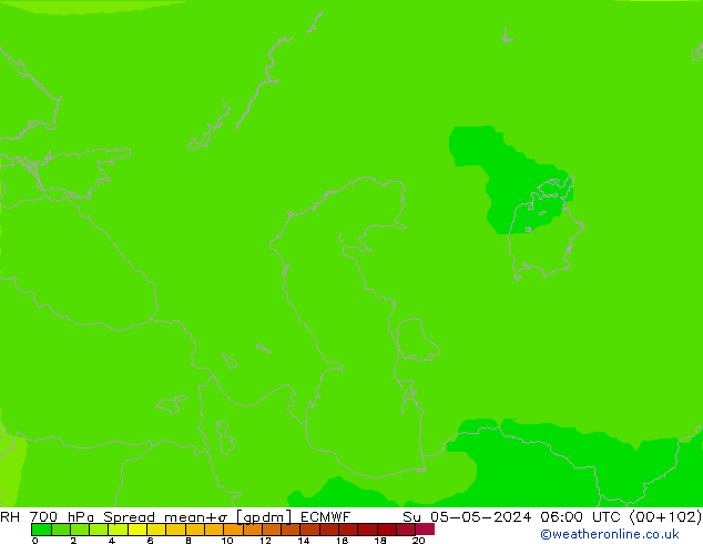 Humedad rel. 700hPa Spread ECMWF dom 05.05.2024 06 UTC