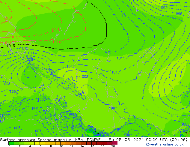 Presión superficial Spread ECMWF dom 05.05.2024 00 UTC