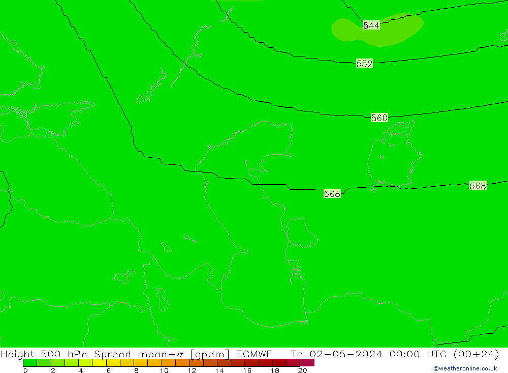 500 hPa Yüksekliği Spread ECMWF Per 02.05.2024 00 UTC