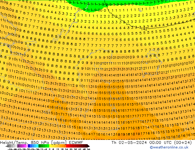 Height/Temp. 850 hPa ECMWF  02.05.2024 00 UTC