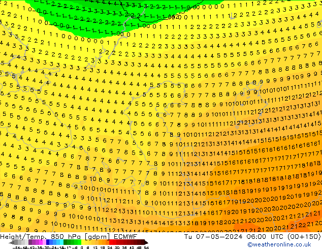 Height/Temp. 850 hPa ECMWF Tu 07.05.2024 06 UTC