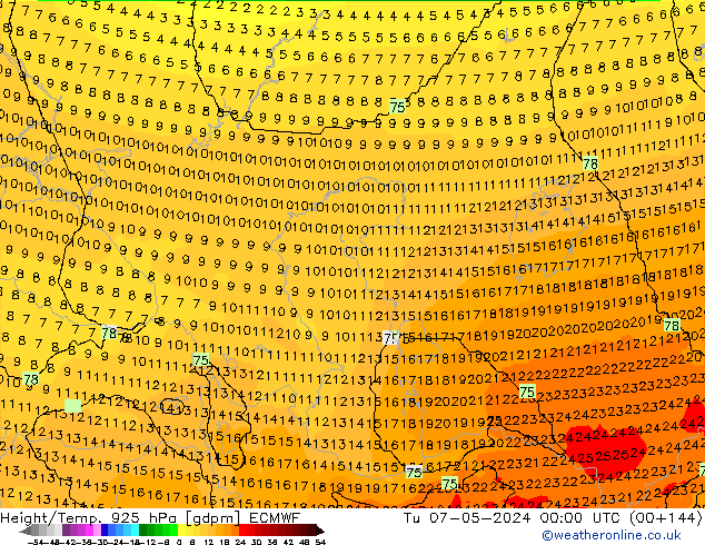 Hoogte/Temp. 925 hPa ECMWF di 07.05.2024 00 UTC