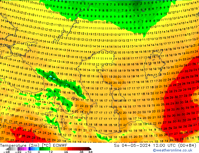 Temperatura (2m) ECMWF sab 04.05.2024 12 UTC