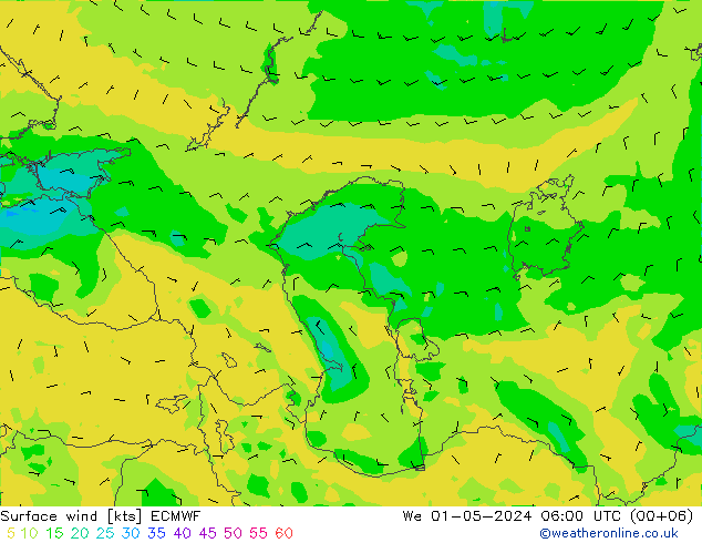 Viento 10 m ECMWF mié 01.05.2024 06 UTC