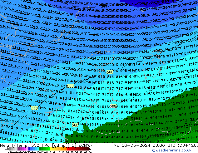 Yükseklik/Sıc. 500 hPa ECMWF Pzt 06.05.2024 00 UTC