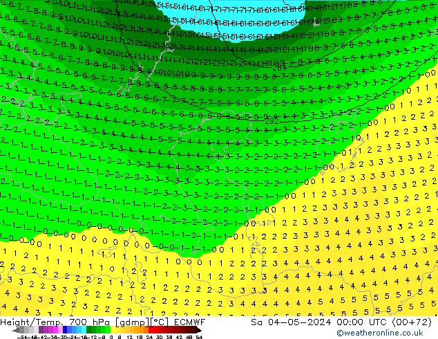 Height/Temp. 700 hPa ECMWF Sa 04.05.2024 00 UTC