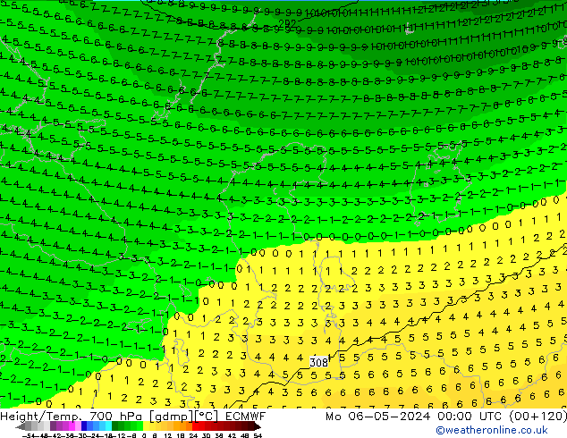 Height/Temp. 700 hPa ECMWF Seg 06.05.2024 00 UTC