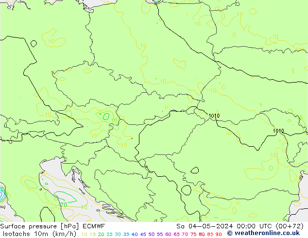 Isotachs (kph) ECMWF sab 04.05.2024 00 UTC