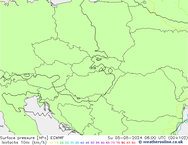 Isotachs (kph) ECMWF  05.05.2024 06 UTC