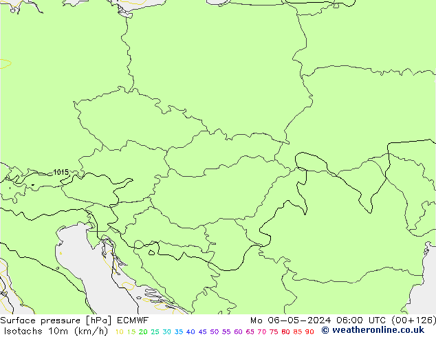 Isotachs (kph) ECMWF lun 06.05.2024 06 UTC