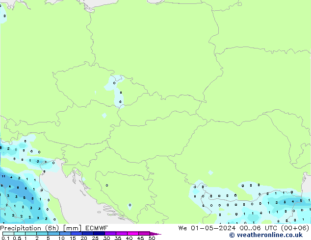 Precipitazione (6h) ECMWF mer 01.05.2024 06 UTC