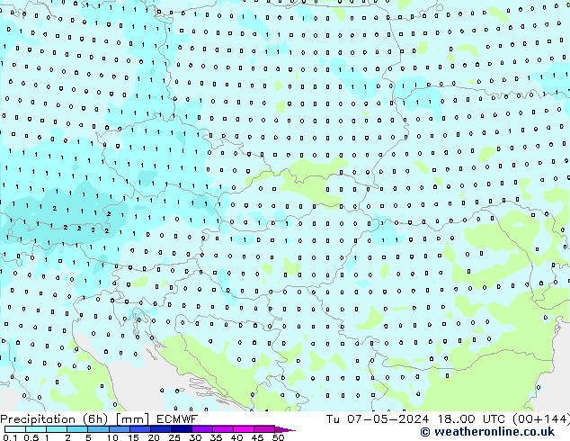 Precipitation (6h) ECMWF Tu 07.05.2024 00 UTC