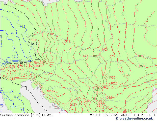 Surface pressure ECMWF We 01.05.2024 00 UTC