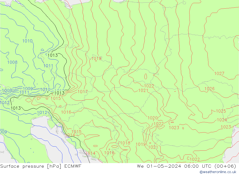 Surface pressure ECMWF We 01.05.2024 06 UTC