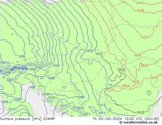 Atmosférický tlak ECMWF Čt 02.05.2024 12 UTC