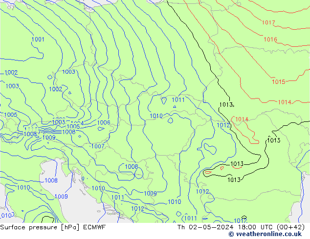 Surface pressure ECMWF Th 02.05.2024 18 UTC