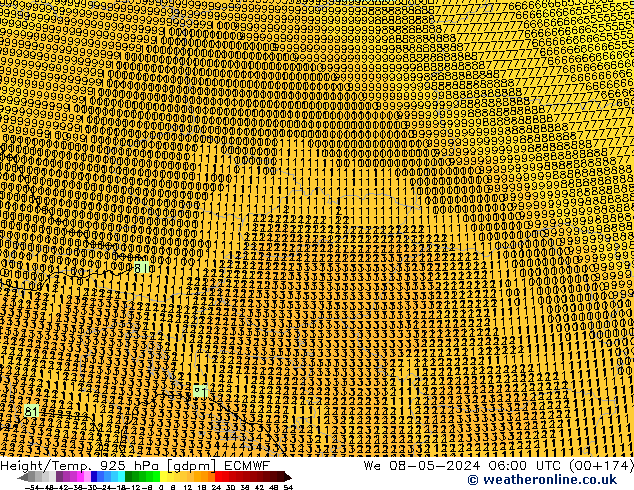 Height/Temp. 925 hPa ECMWF Qua 08.05.2024 06 UTC