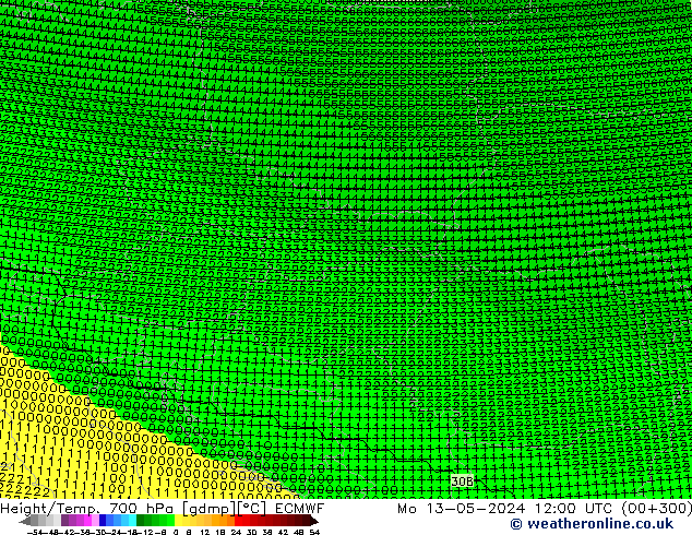 Height/Temp. 700 hPa ECMWF Mo 13.05.2024 12 UTC