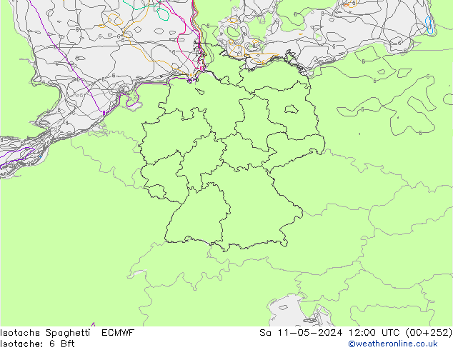 Isotachs Spaghetti ECMWF sam 11.05.2024 12 UTC