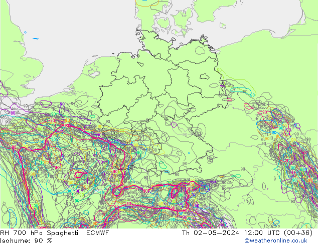 RH 700 hPa Spaghetti ECMWF Do 02.05.2024 12 UTC