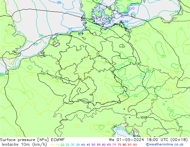 Isotachs (kph) ECMWF St 01.05.2024 18 UTC