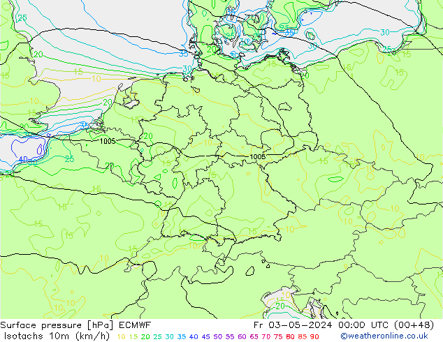 Isotachen (km/h) ECMWF Fr 03.05.2024 00 UTC
