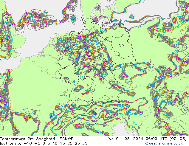 température 2m Spaghetti ECMWF mer 01.05.2024 06 UTC
