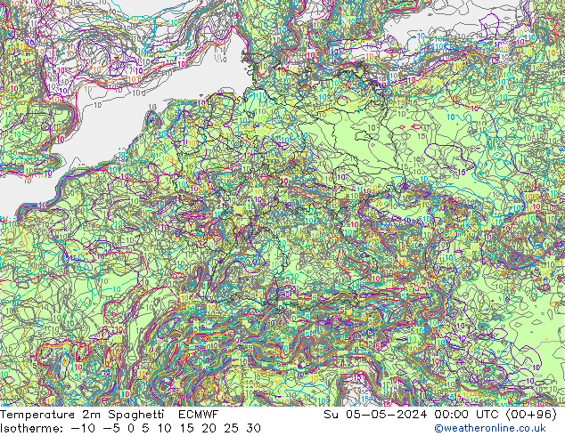 Temperatura 2m Spaghetti ECMWF dom 05.05.2024 00 UTC