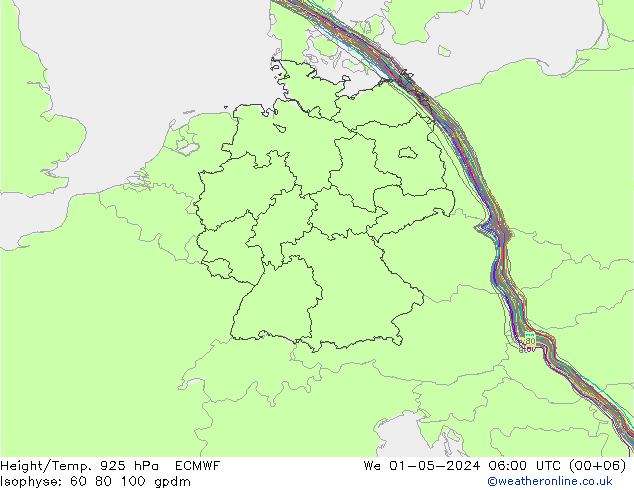 Height/Temp. 925 hPa ECMWF Qua 01.05.2024 06 UTC