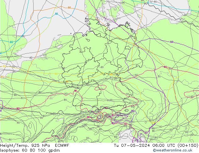 Géop./Temp. 925 hPa ECMWF mar 07.05.2024 06 UTC